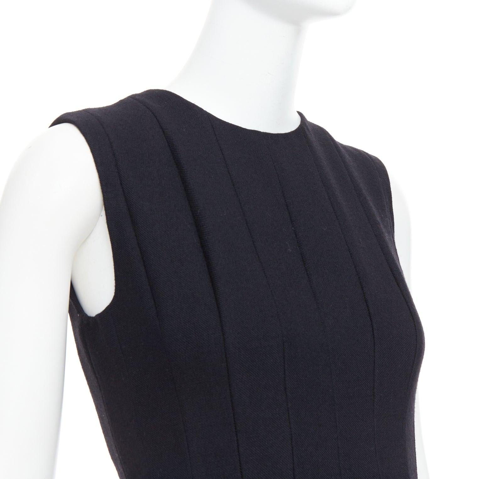 MS MIN black wool blend panelled fit flared knee dress Sz2 For Sale 2