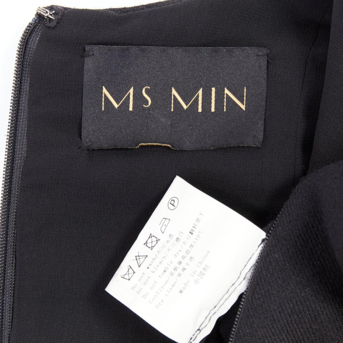 MS MIN black wool blend panelled fit flared knee dress Sz2 For Sale 3