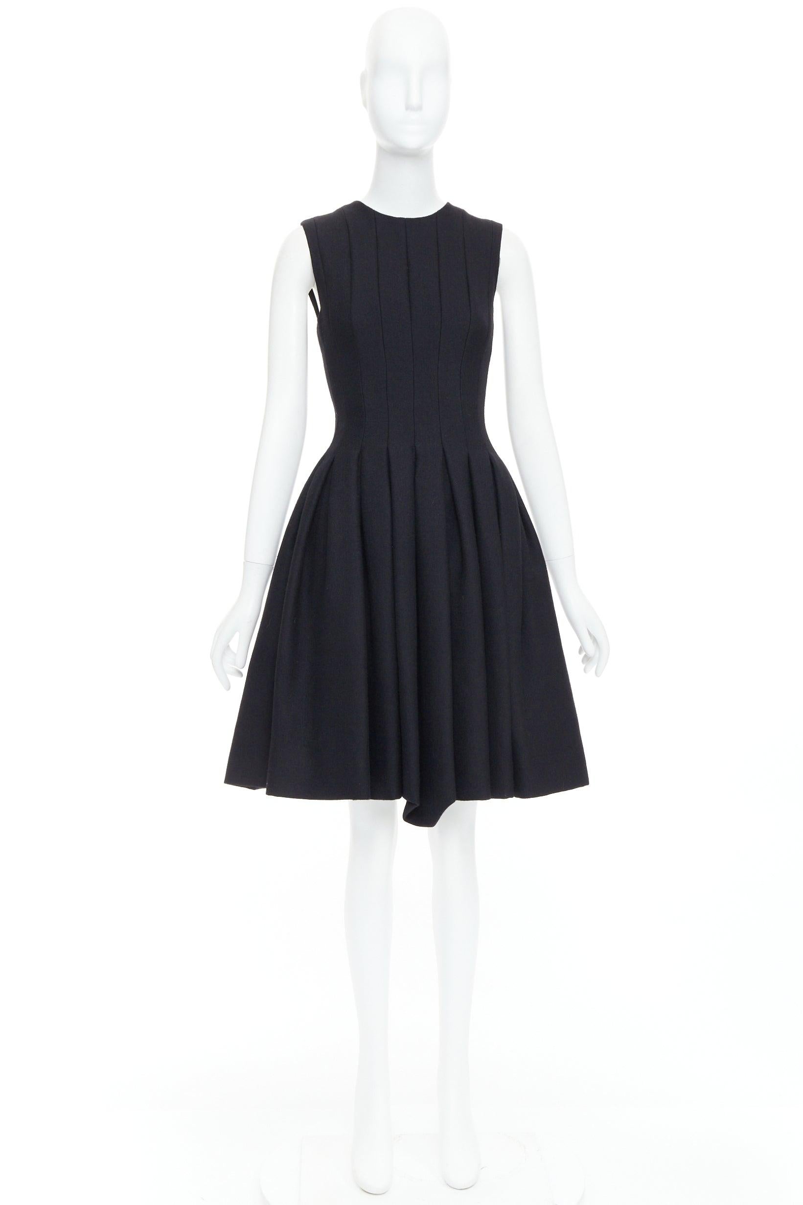 MS MIN black wool blend panelled fit flared knee dress Sz2 For Sale 4