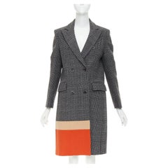 MSGM 2022 black virgin wool houndstooth color block double breased coat IT40 S