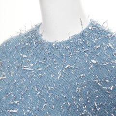 MSGM 2023 misty blue silver metallic foil speckle crewneck sweater XS