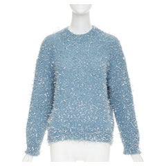 MSGM 2023 misty blue silver metallic foil speckle crewneck sweater XS