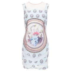 MSGM vestido fluido con estampado de retratos en mezcla de seda azul bebé L