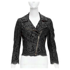 MSGM black cotton blend lace side zip cropped biker jacket IT40 S