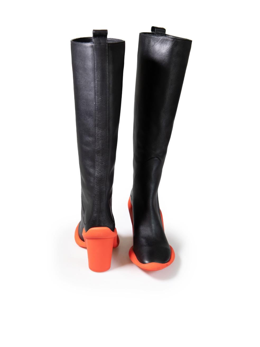 Noir MSGM Black Leather Contrast Heel Knee High Boots Size IT 36 en vente