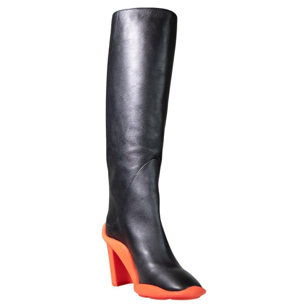 MSGM Black Leather Contrast Heel Knee High Boots Size IT 36