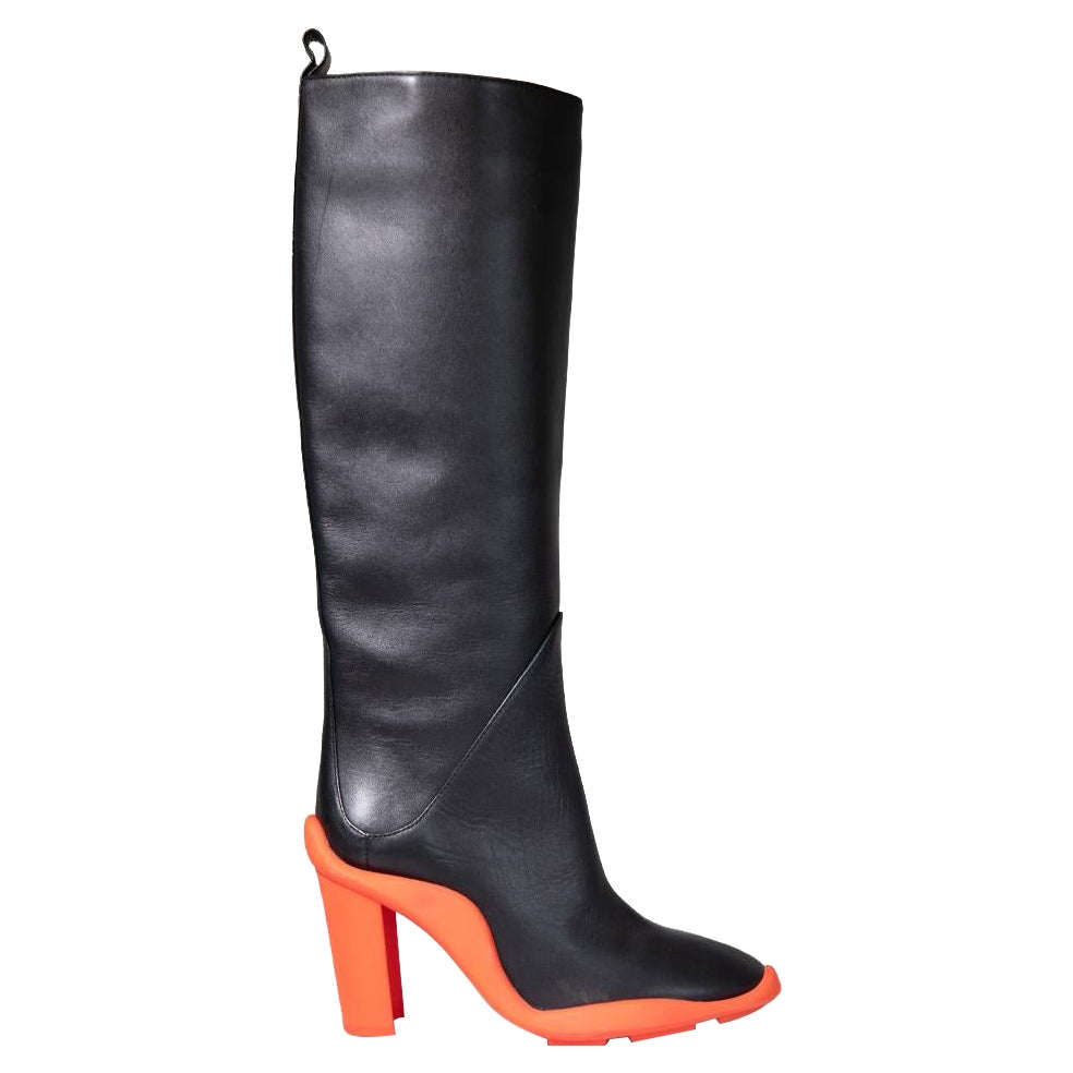 MSGM Black Leather Contrast Heel Knee High Boots Size IT 36 en vente
