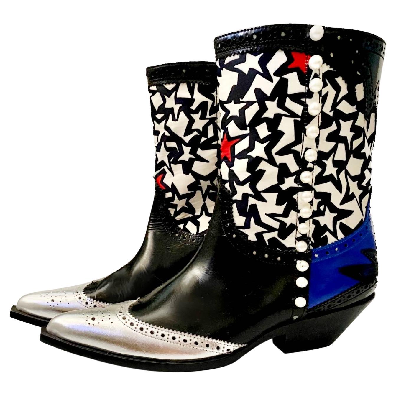 MSGM Black Patent Leather Western Cowboy Boots