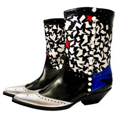 Used MSGM Black Patent Leather Western Cowboy Boots