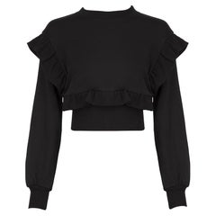 MSGM Black Ruffle Accent Cropped Sweatshirt Size S
