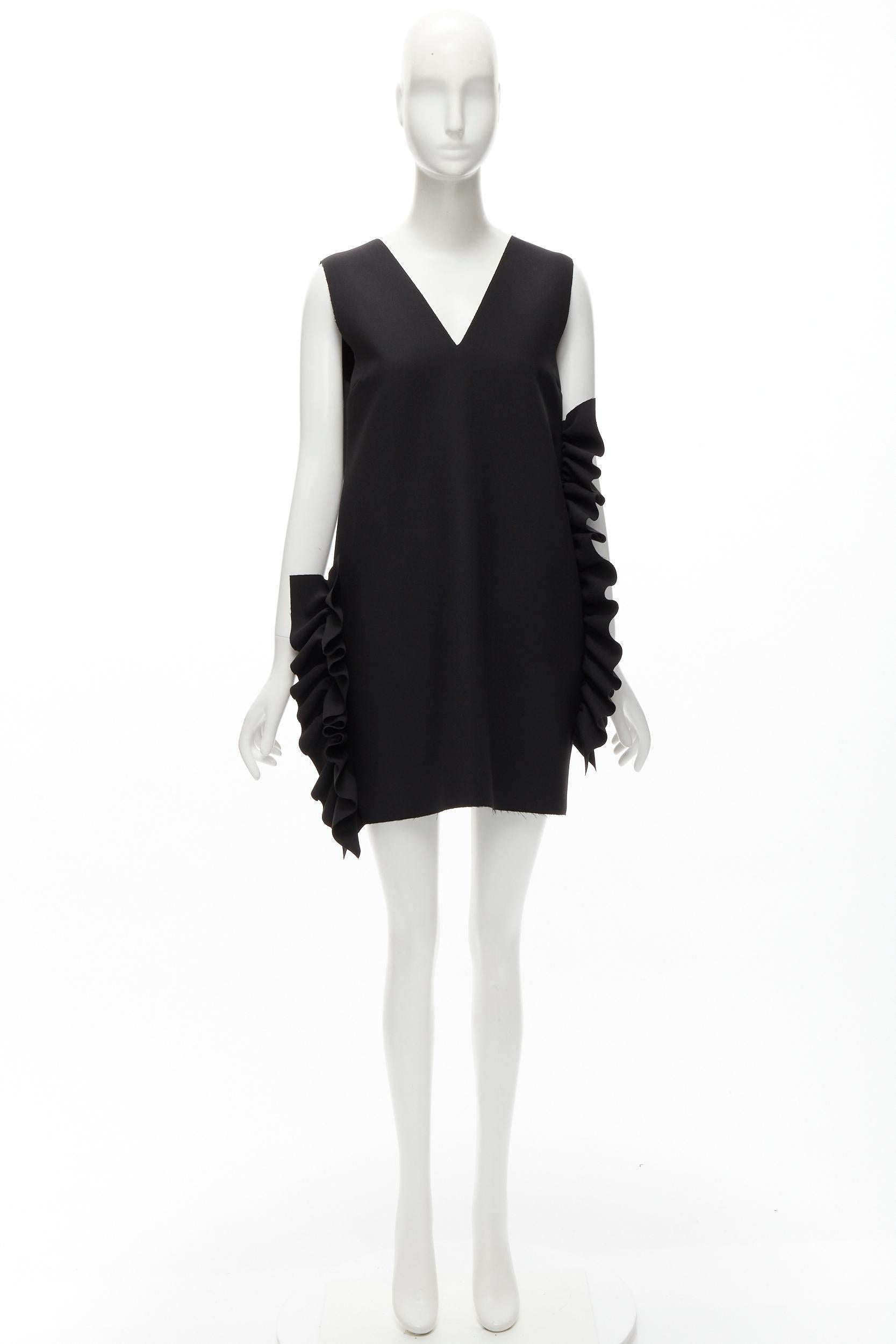 MSGM black structured ruffles V neck logo zip mini dress IT40 S For Sale 5
