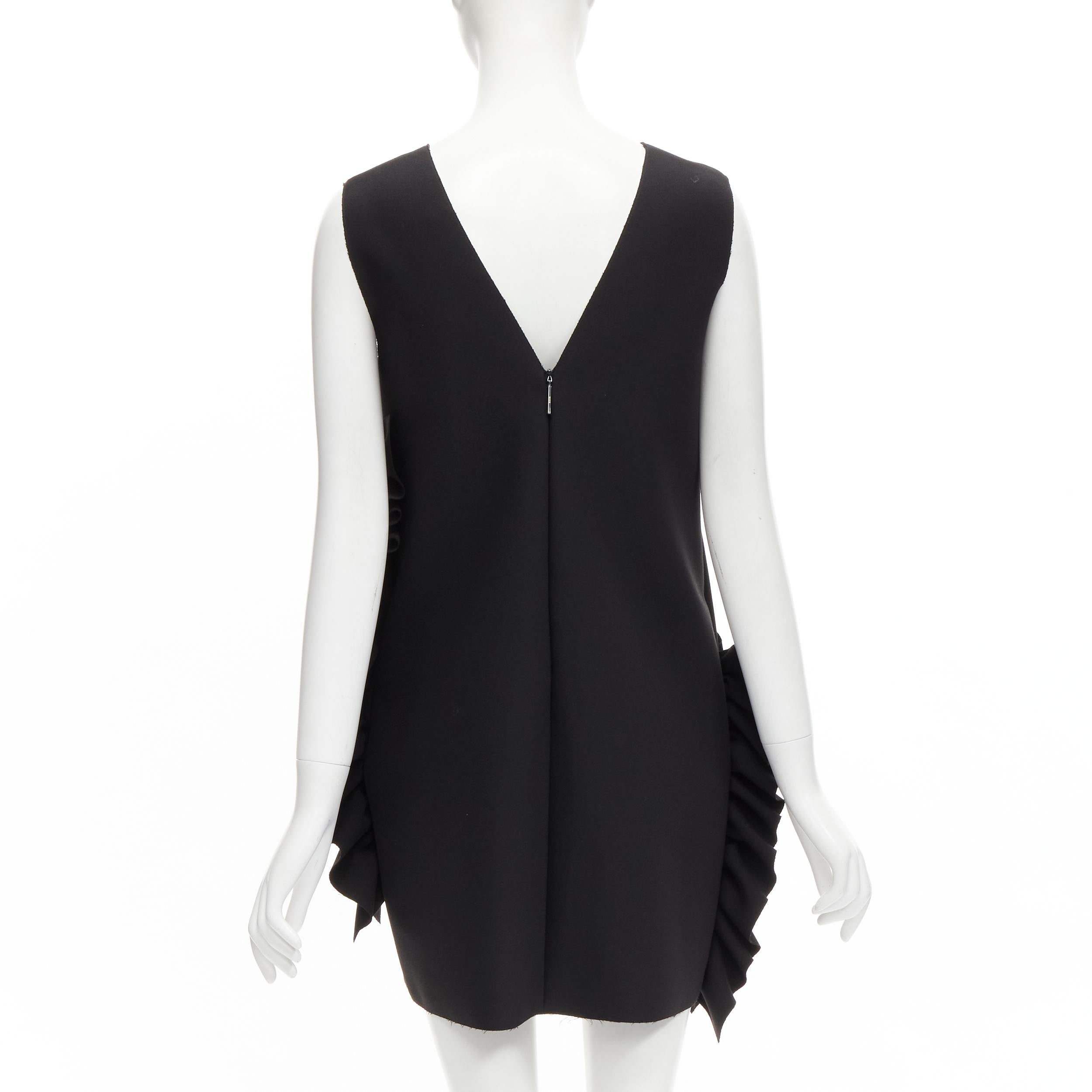 Women's MSGM black structured ruffles V neck logo zip mini dress IT40 S For Sale