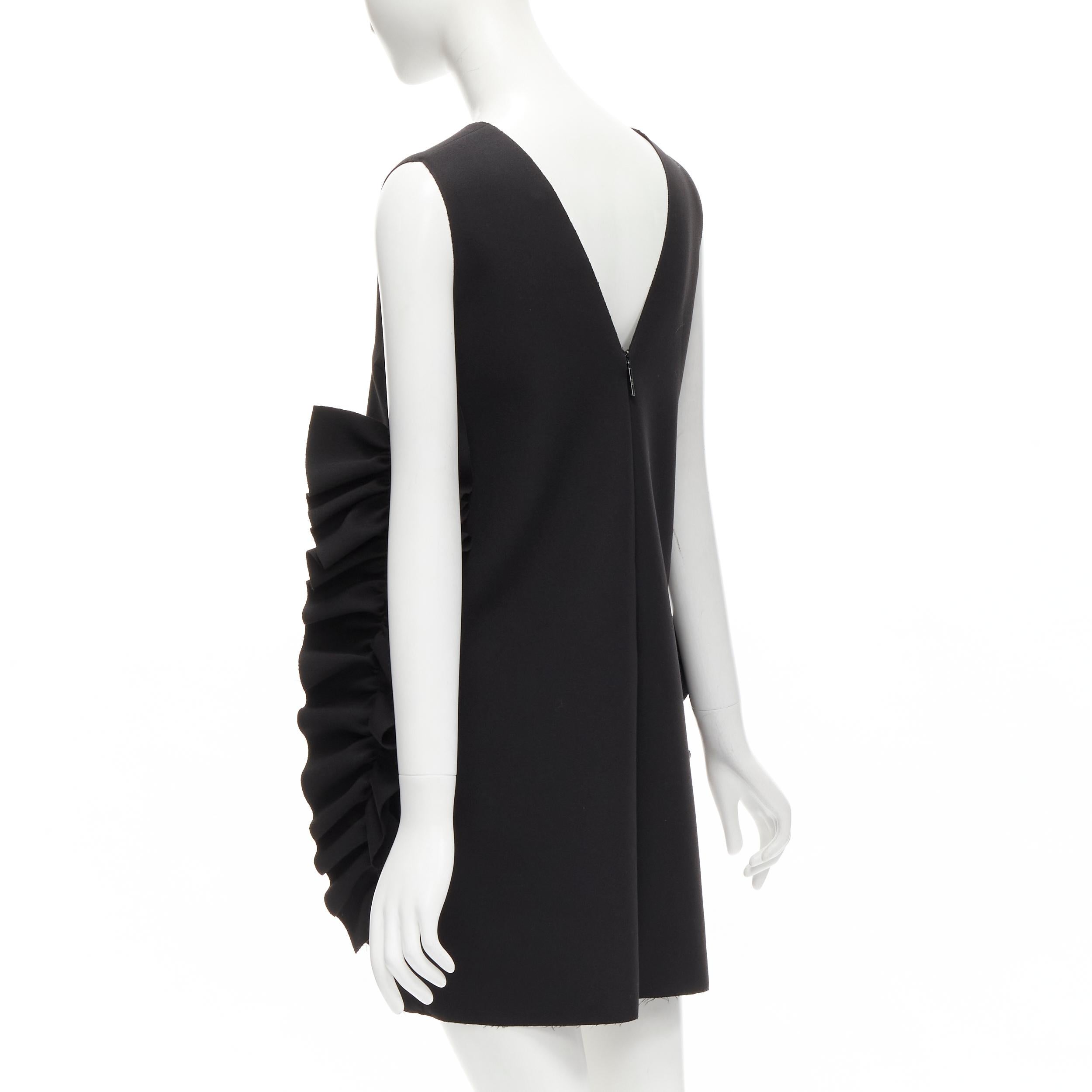 MSGM black structured ruffles V neck logo zip mini dress IT40 S For Sale 1