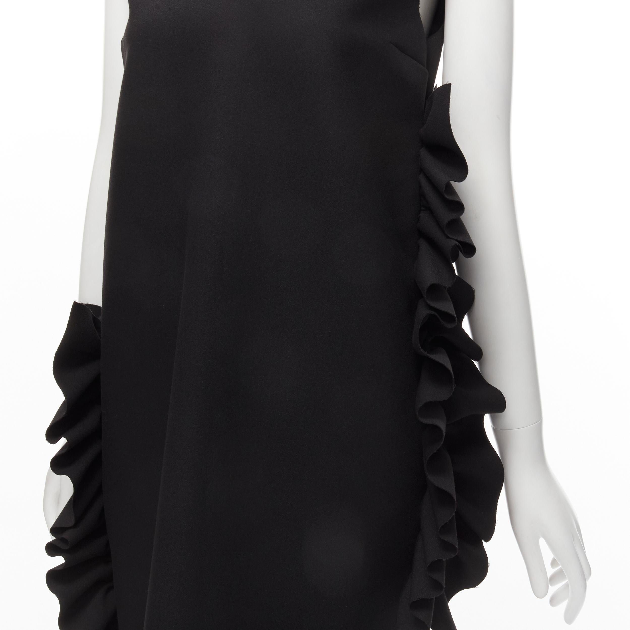 MSGM black structured ruffles V neck logo zip mini dress IT40 S For Sale 2