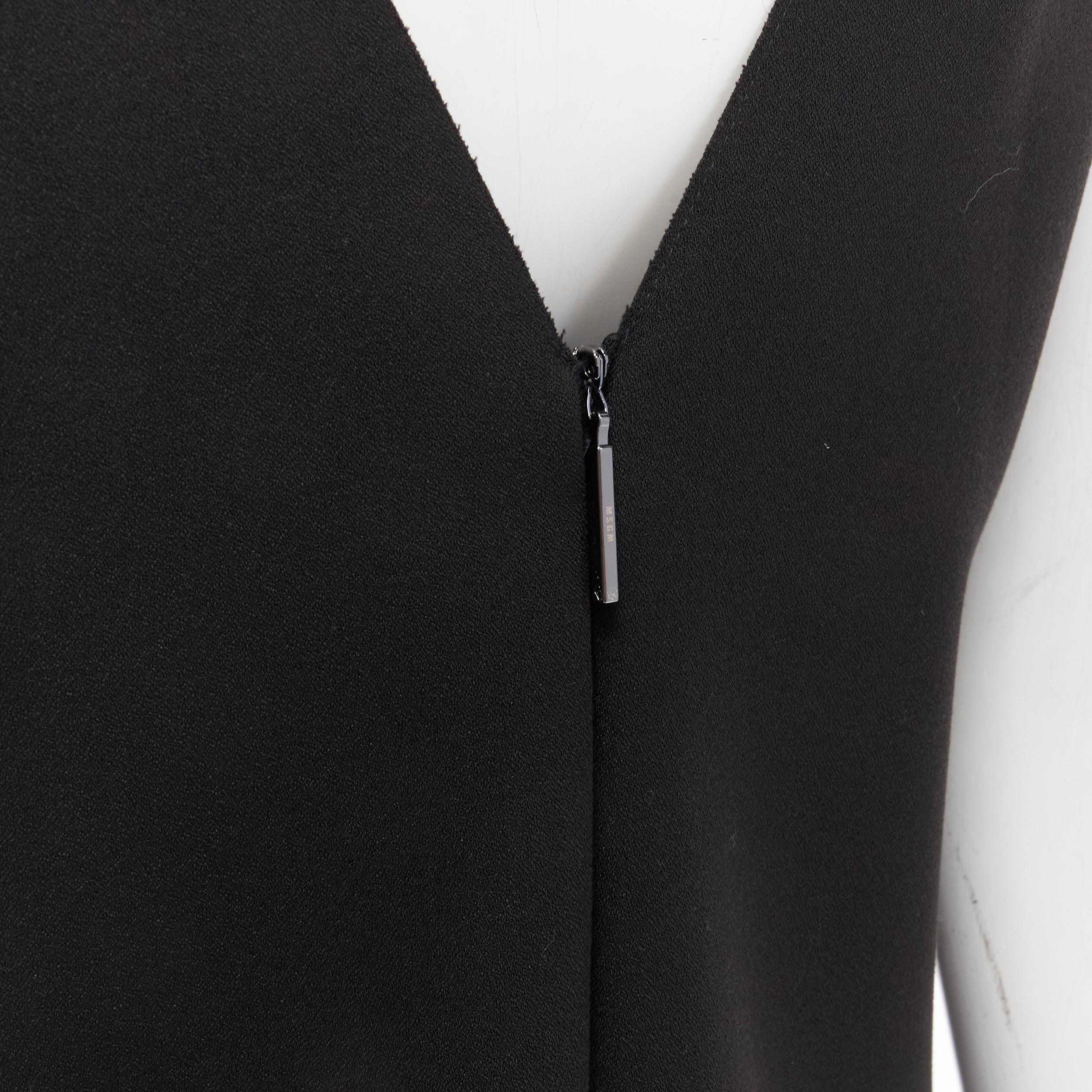 MSGM black structured ruffles V neck logo zip mini dress IT40 S For Sale 3