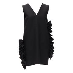 MSGM negro estructurado volantes cuello en V logo cremallera mini vestido IT40 S
