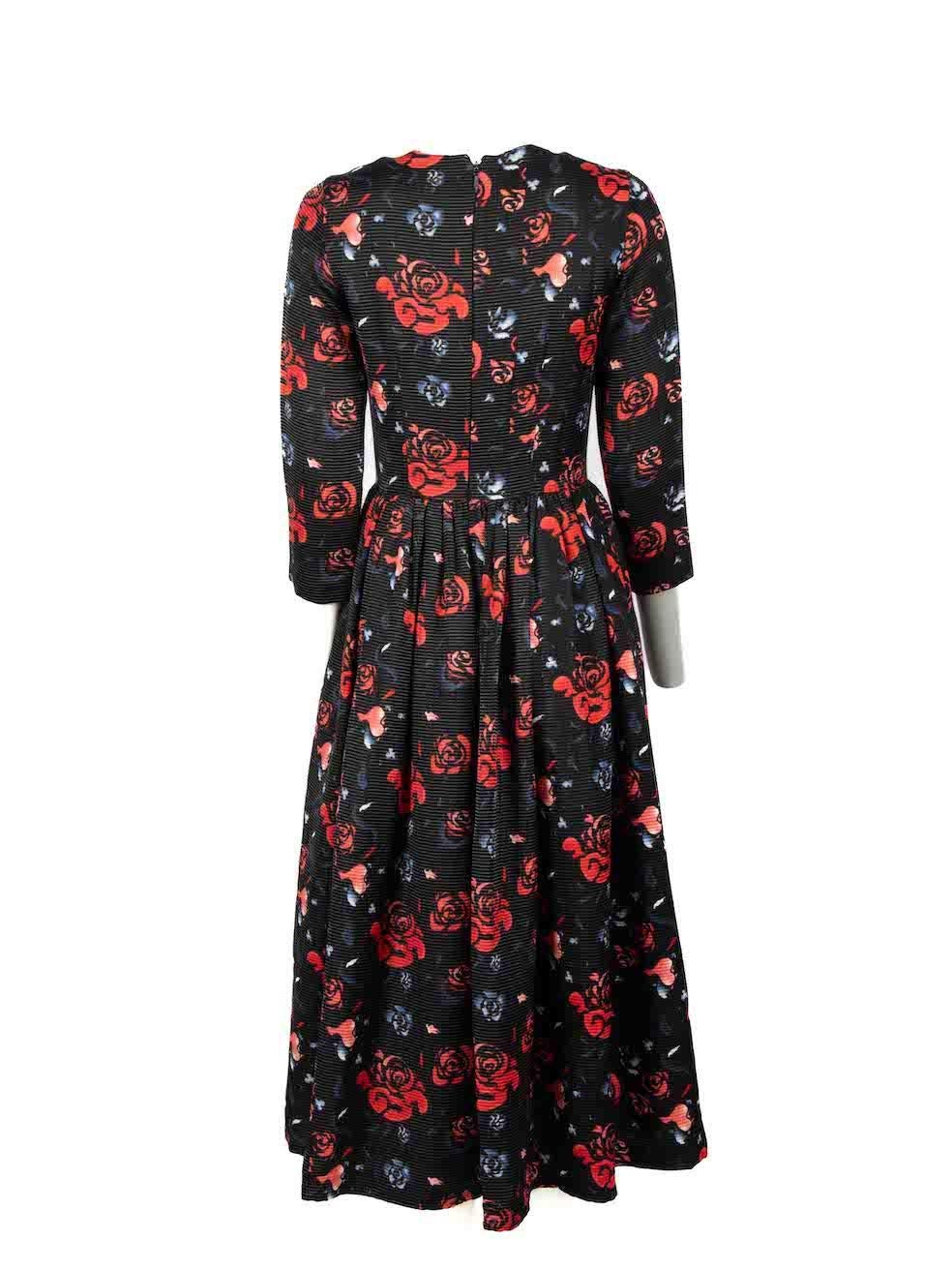 MSGM Black Textured Flower Print Midi Dress Size S In Good Condition For Sale In London, GB