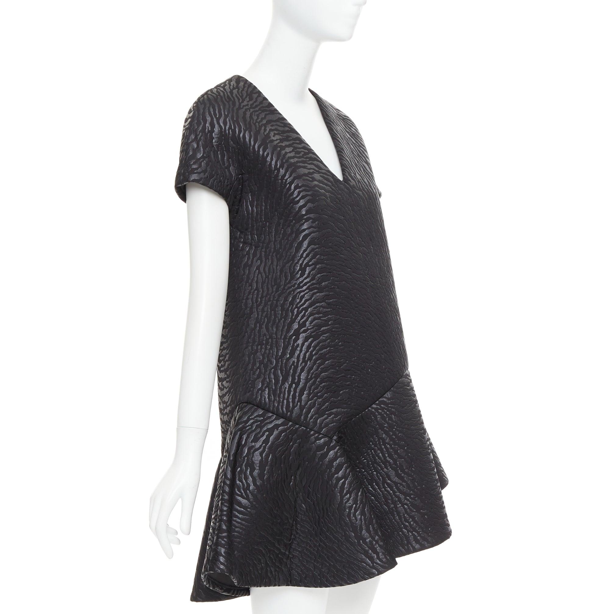 Black MSGM black tiger stripe neoprene asymmetric flounce mini dress IT42 M For Sale