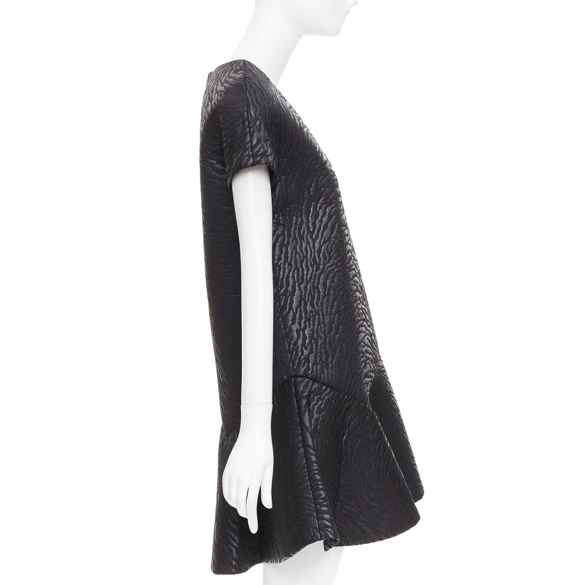 MSGM black tiger stripe neoprene asymmetric flounce mini dress IT42 M In Excellent Condition For Sale In Hong Kong, NT