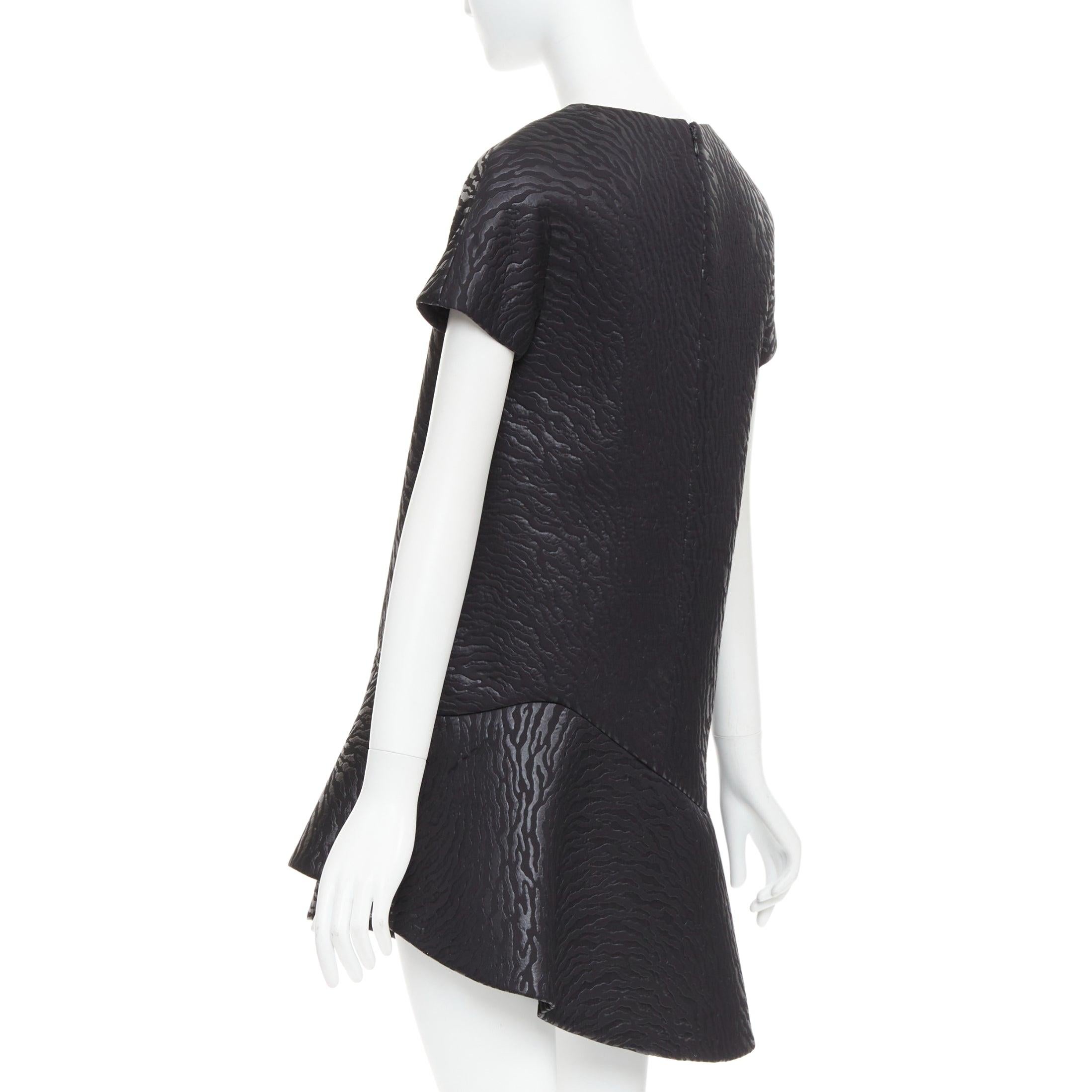 MSGM black tiger stripe neoprene asymmetric flounce mini dress IT42 M For Sale 1