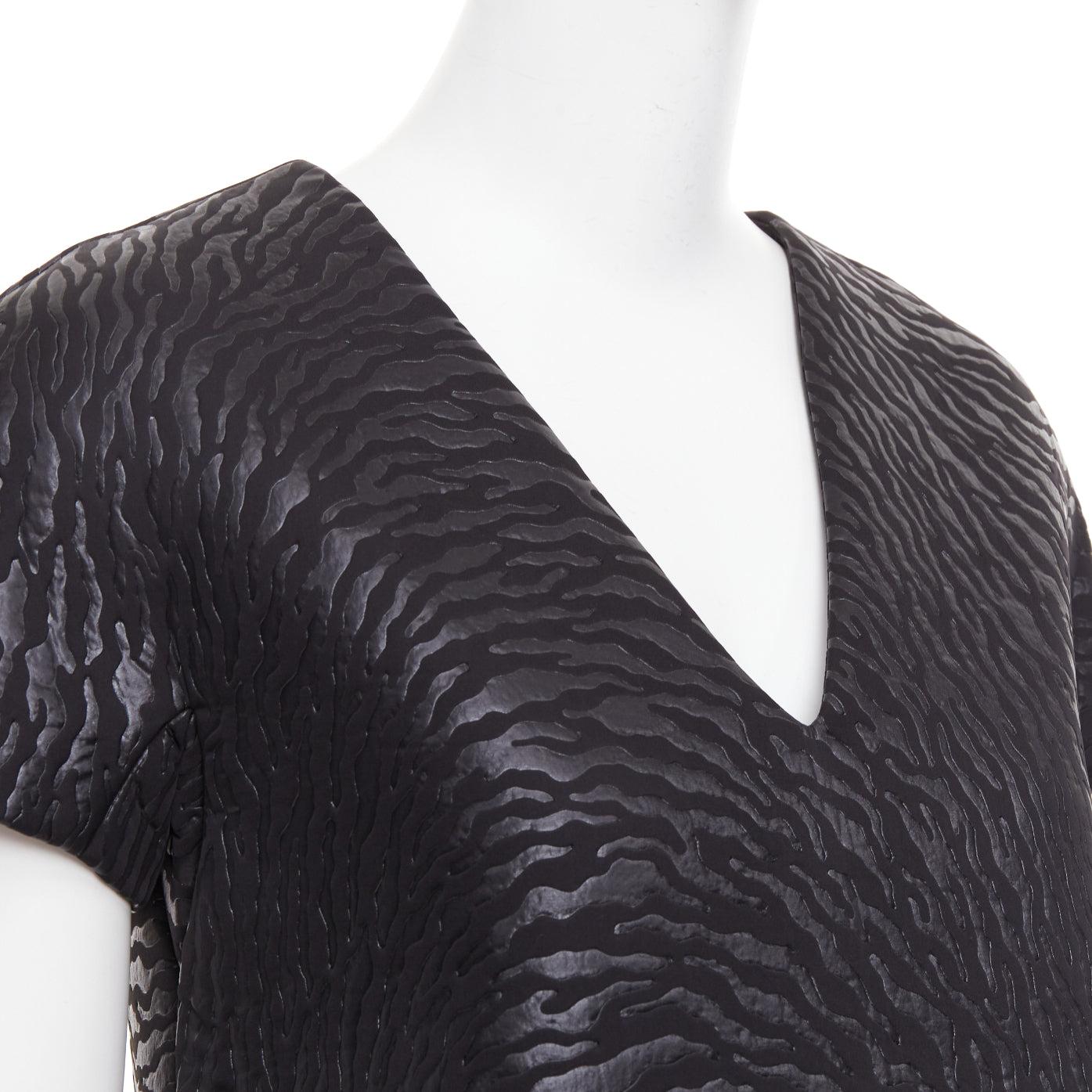 MSGM black tiger stripe neoprene asymmetric flounce mini dress IT42 M For Sale 2