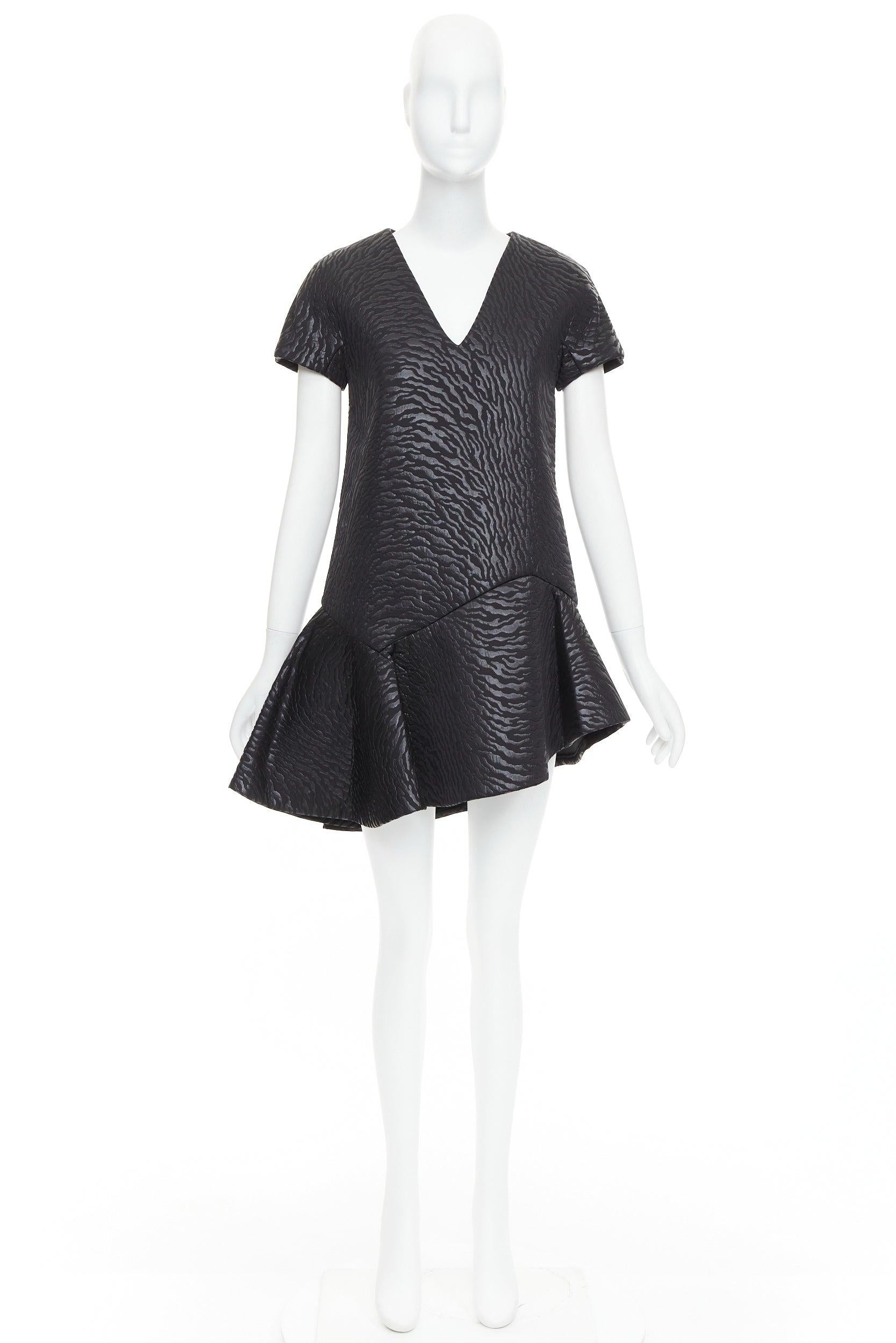 MSGM black tiger stripe neoprene asymmetric flounce mini dress IT42 M For Sale 4