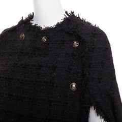 MSGM black tweed gold varsity buttons fringe trim cape coat IT38 XS