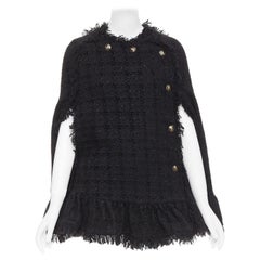 MSGM black tweed gold varsity buttons fringe trim cape coat IT38 XS