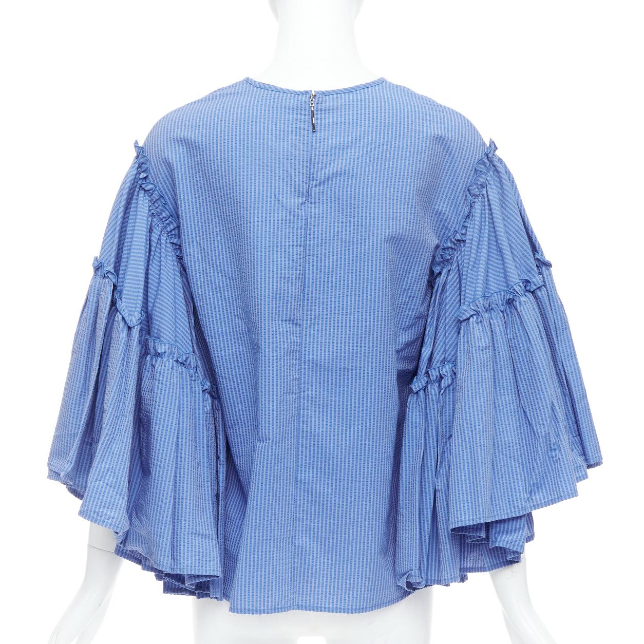 Donna MSGM blu in misto cotone con maniche a righe svasate e girocollo IT38 XS in vendita