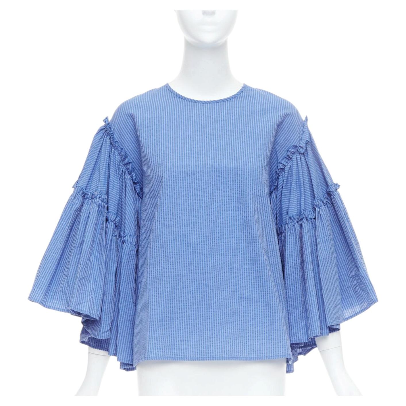 MSGM blue cotton blend striped flared sleeve crew neck crop top IT38 XS