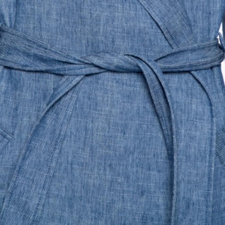 MSGM Blue Denim Tailored Belted Coat M In Good Condition For Sale In Dubai, Al Qouz 2