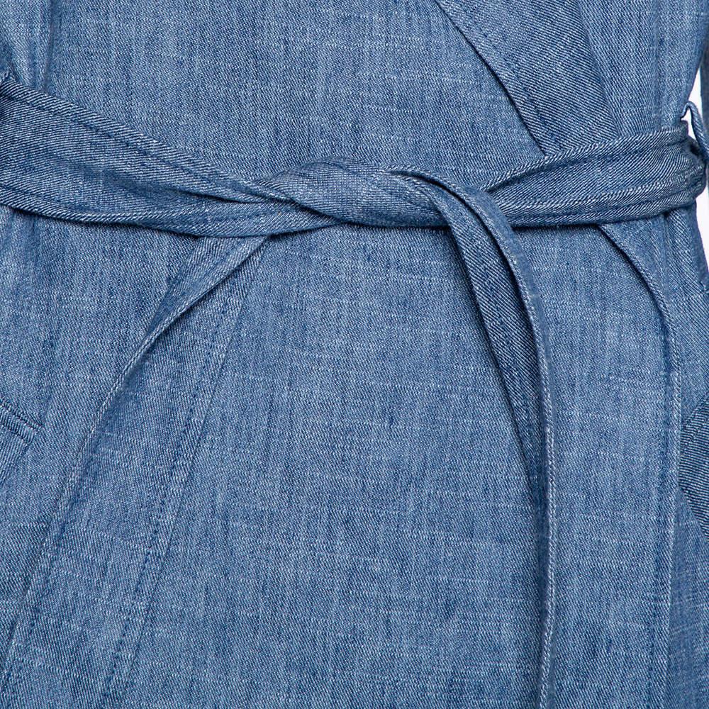 MSGM Blue Denim Tailored Belted Coat M For Sale 2