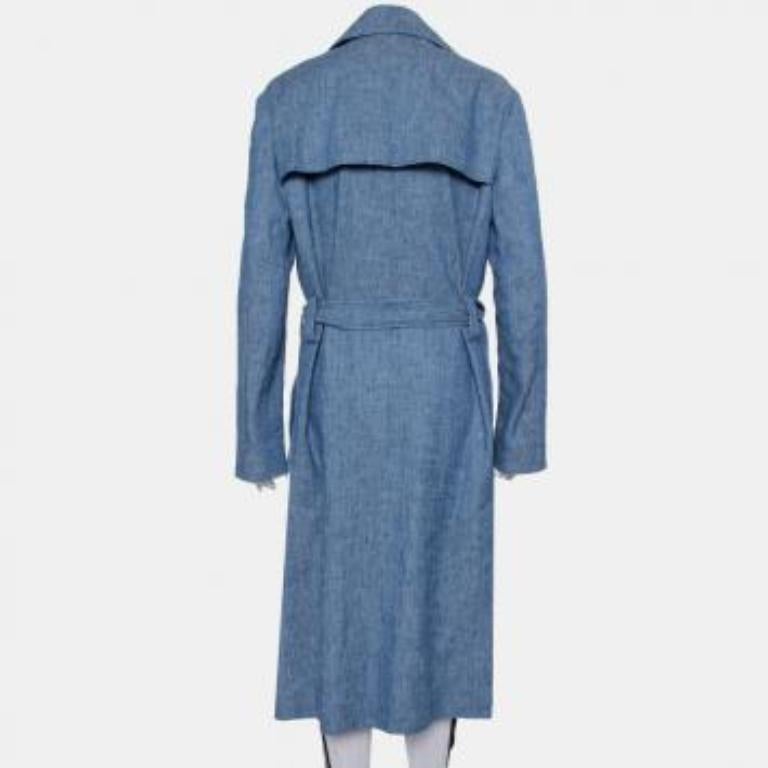 MSGM Blue Denim Tailored Belted Coat M For Sale 3