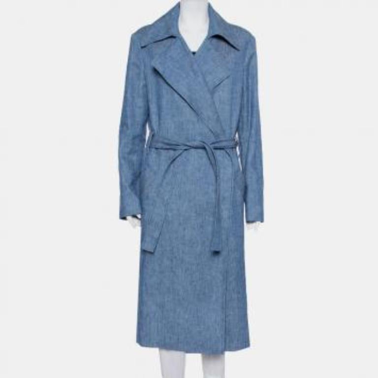 MSGM Blue Denim Tailored Belted Coat M For Sale 4