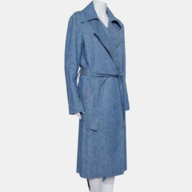 MSGM Blue Denim Tailored Belted Coat M For Sale 5