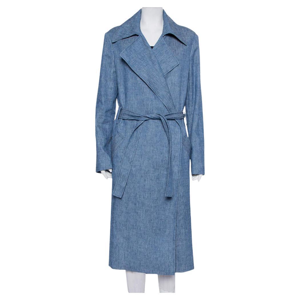 MSGM Blue Denim Tailored Belted Coat M For Sale