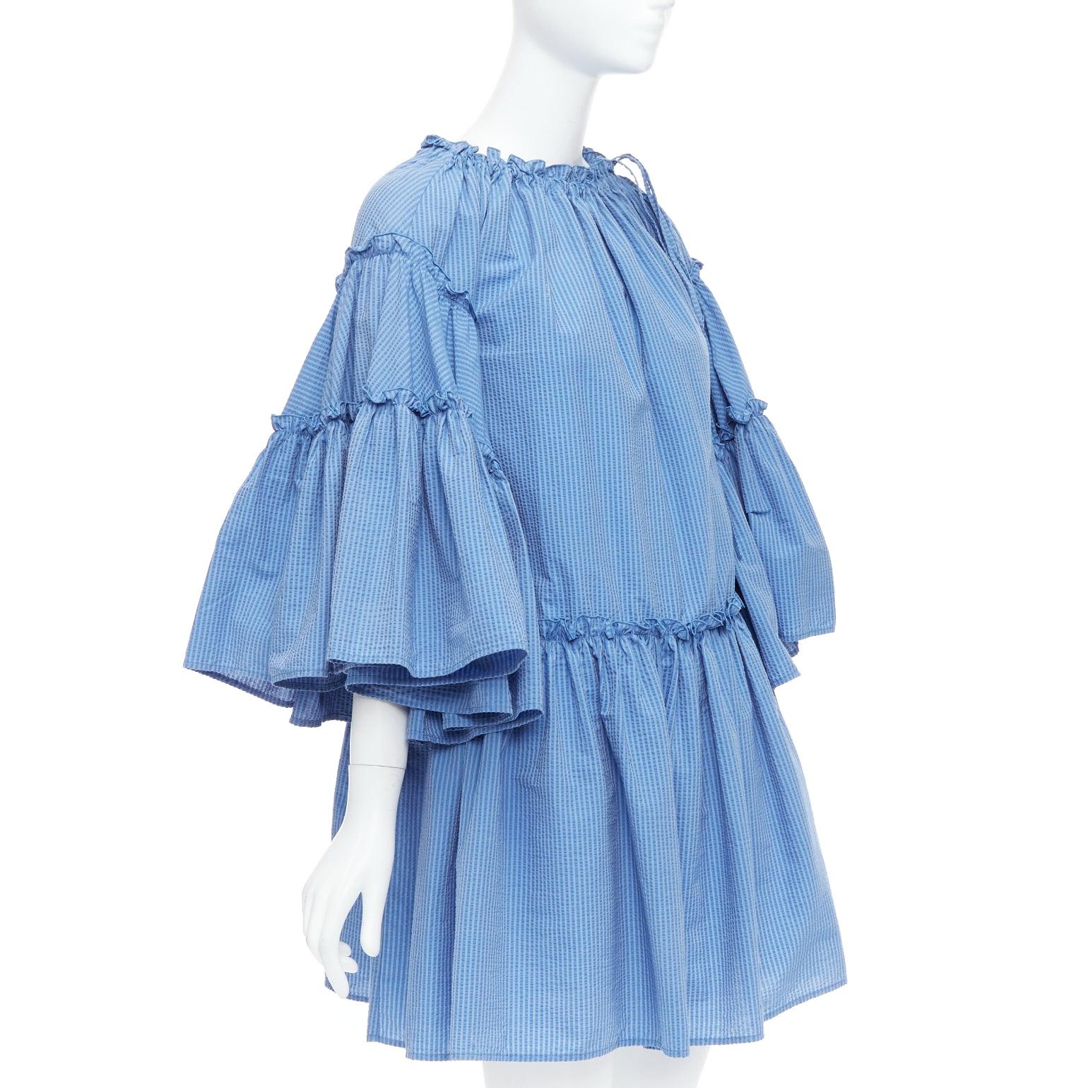 Blu MSGM abito a righe blu in misto cotone con maniche svasate e coulisse IT38 XS in vendita
