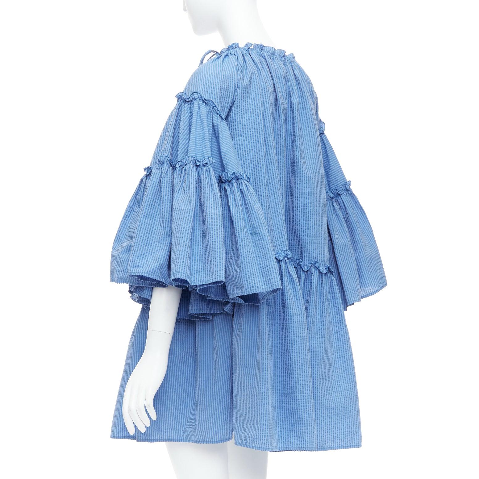MSGM abito a righe blu in misto cotone con maniche svasate e coulisse IT38 XS in vendita 1