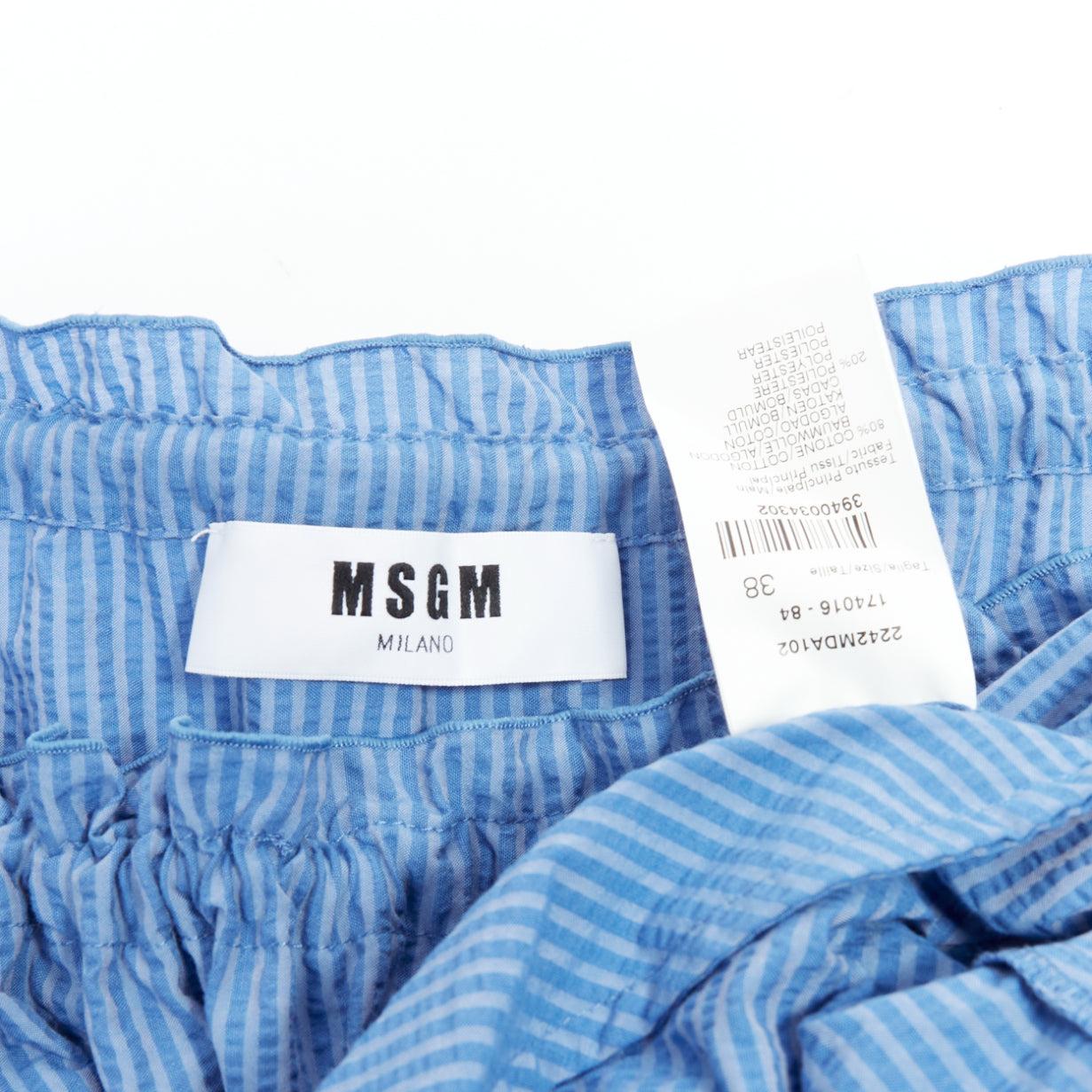 MSGM abito a righe blu in misto cotone con maniche svasate e coulisse IT38 XS in vendita 3