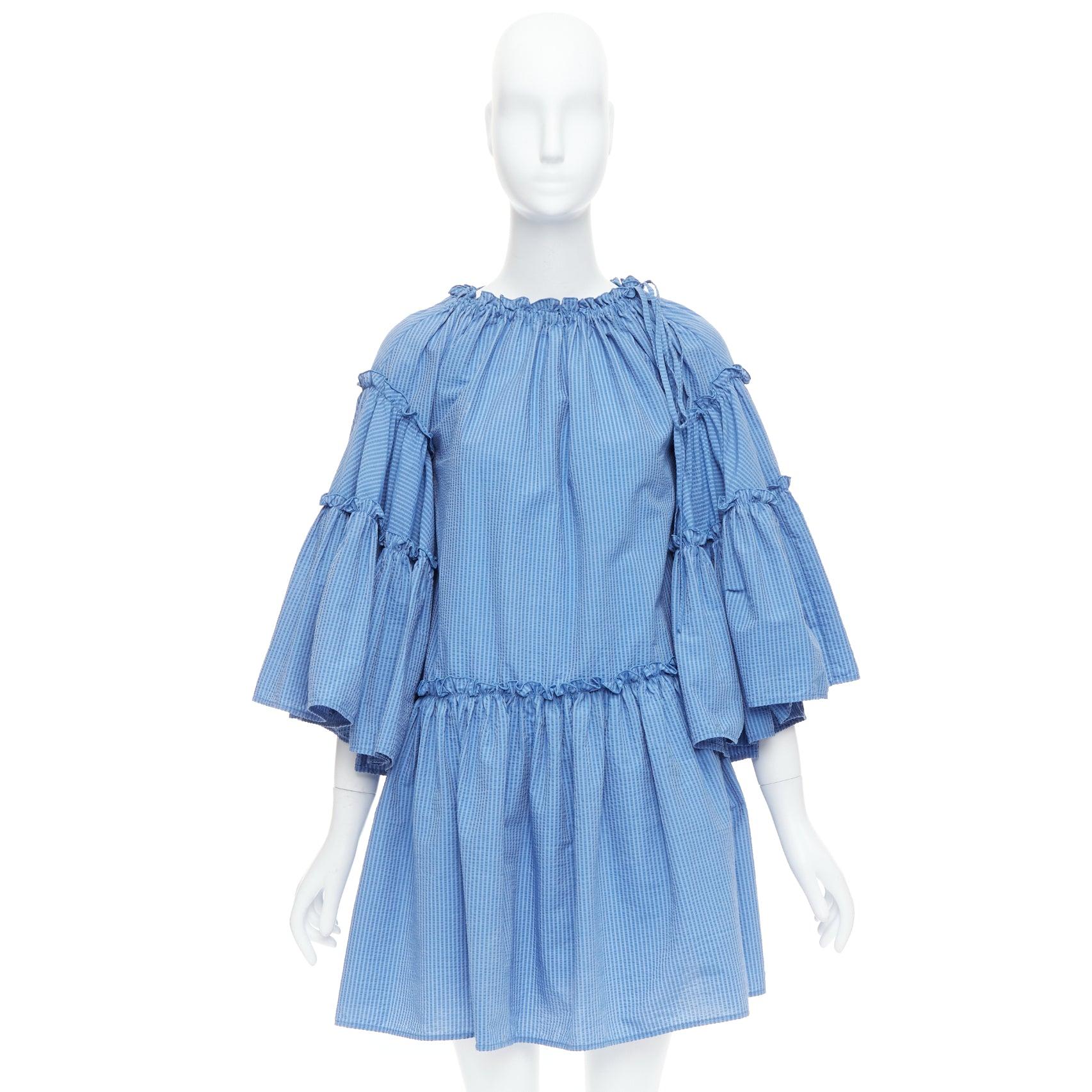 MSGM abito a righe blu in misto cotone con maniche svasate e coulisse IT38 XS in vendita 4