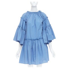 MSGM blue striped cotton blend flared sleeves drawstring dress IT38 XS