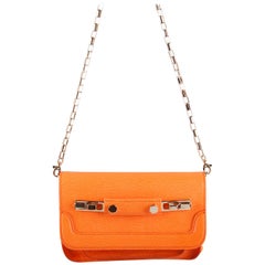 MSGM Bright Orange Textured Leather Chain Shoulder Bag