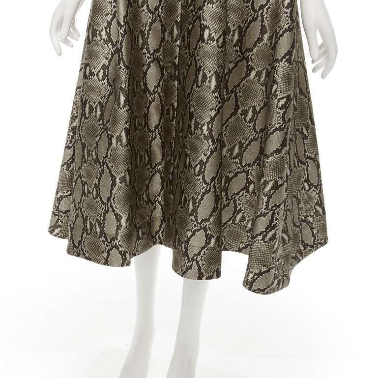 MSGM brown python snakeskin print wide belted fit flare midi dress IT38 XS For Sale 3