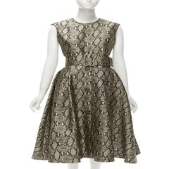 MSGM Braunes Midikleid mit breitem Gürtel und Python-Slangenkeskin-Druck IT38 XS