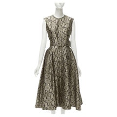MSGM brown scaled leatherprint wide belted fit flare midi dress IT38 XS