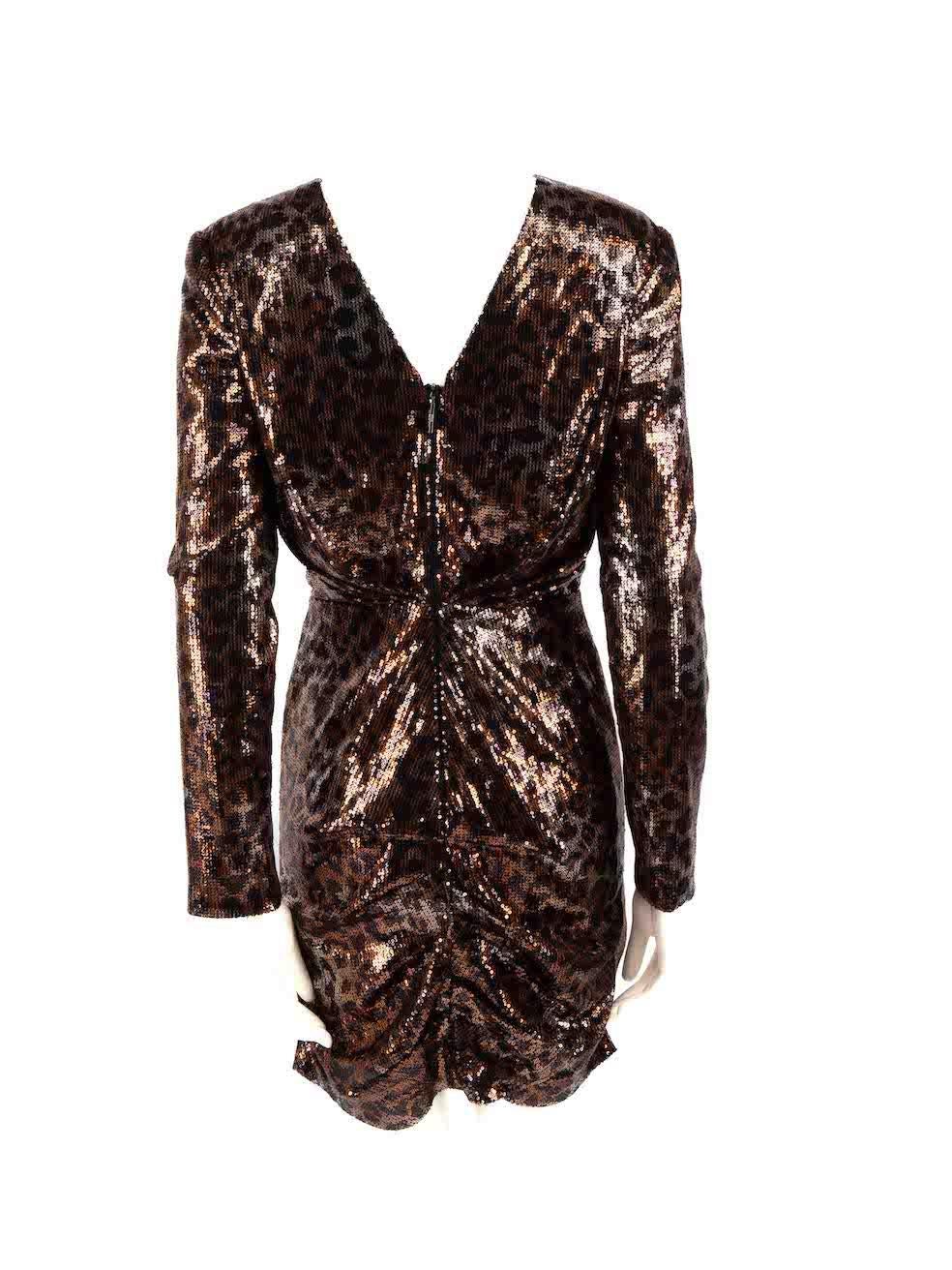 MSGM Brown Sequin Leopard Print Mini Dress Size S In Excellent Condition For Sale In London, GB