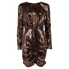 MSGM Brown Sequin Leopard Print Mini Dress Size S