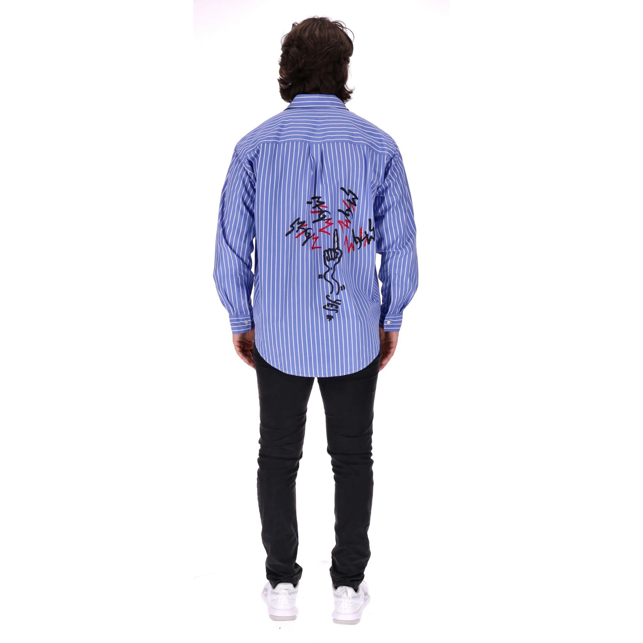 MSGM Cotton Striped Graphic Print Shirt In Excellent Condition For Sale In London, GB