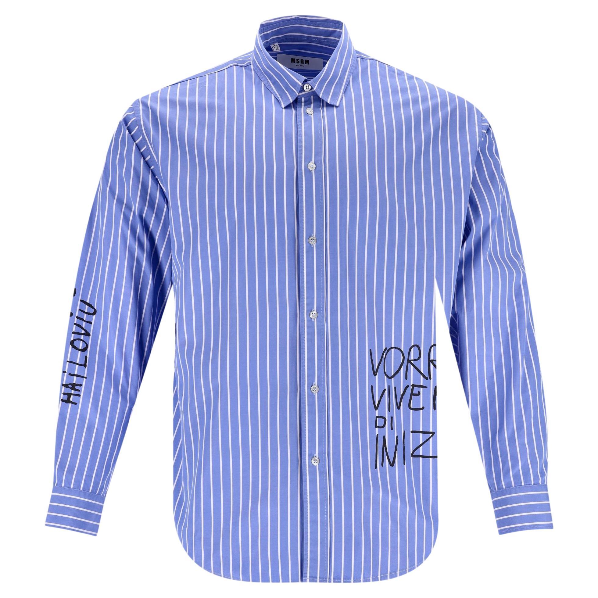 MSGM Cotton Striped Graphic Print Shirt For Sale