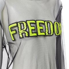 MSGM Freedom neon yellow patch black sheer hooded pullover top Fr38 S